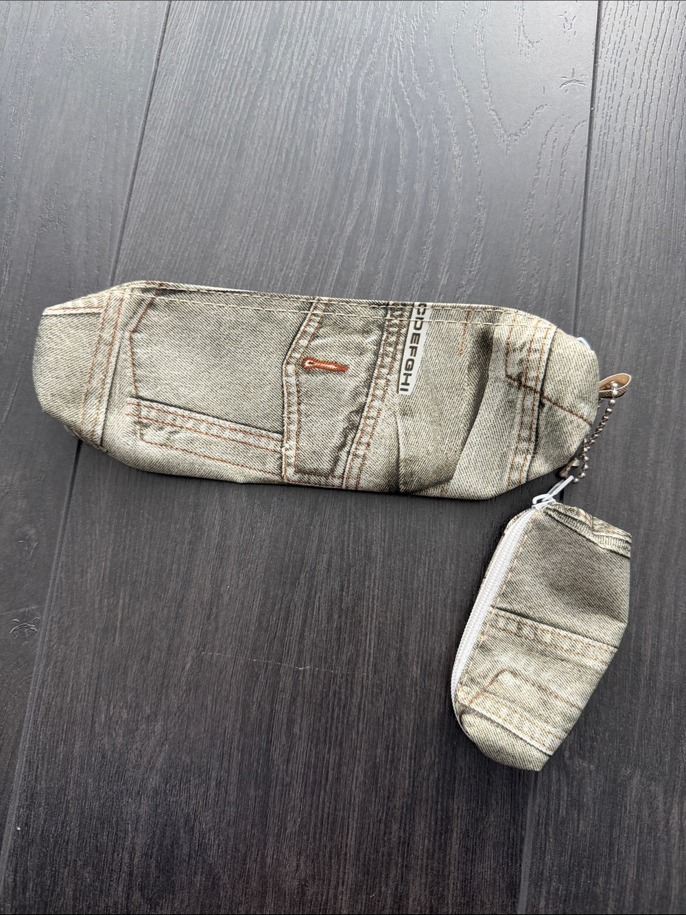 Denim Print Zippered Pencil Case - Green
